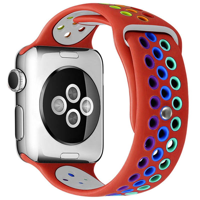 For Apple Watch Series 9 8 7 41mm 6 5 4 SE (2023) SE(2022) SE 40mm 3 2 1 38mm Dual Color Rainbow Silicone Watch Strap Adjustable Wrist Band For Apple Watch Series 9 8 7 41mm 6 5 4 SE (2023) SE(2022) SE 40mm 3 2 1 38mm Dual Color Rainbow Silicone Watch Strap Adjustable Wrist Band